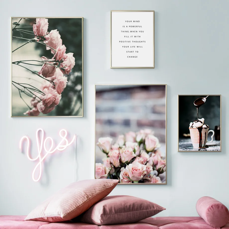 

Ice Cream Rose Coffee Quotes Wall Art Canvas Painting Landscape Nordic Posters And Prints Wall pictures For Living Room Decor