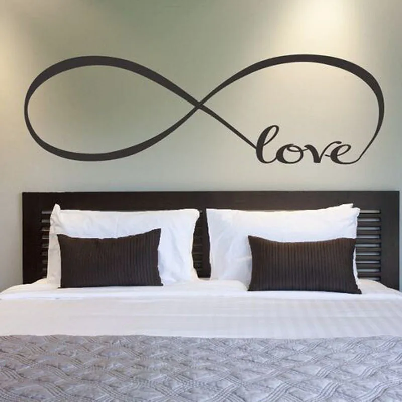Наклейки на стену для спальни, настенные наклейки "Love", декор для спальни, символ бесконечности, слова любви, виниловые наклейки на стену, искусство