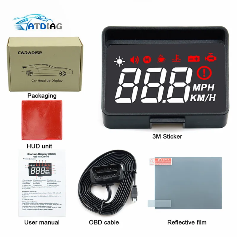 A100S с блендой лобовое стекло проектор OBD2 II EUOBD HUD Дисплей превышение скорости Предупреждение Системы Напряжение сигнализации