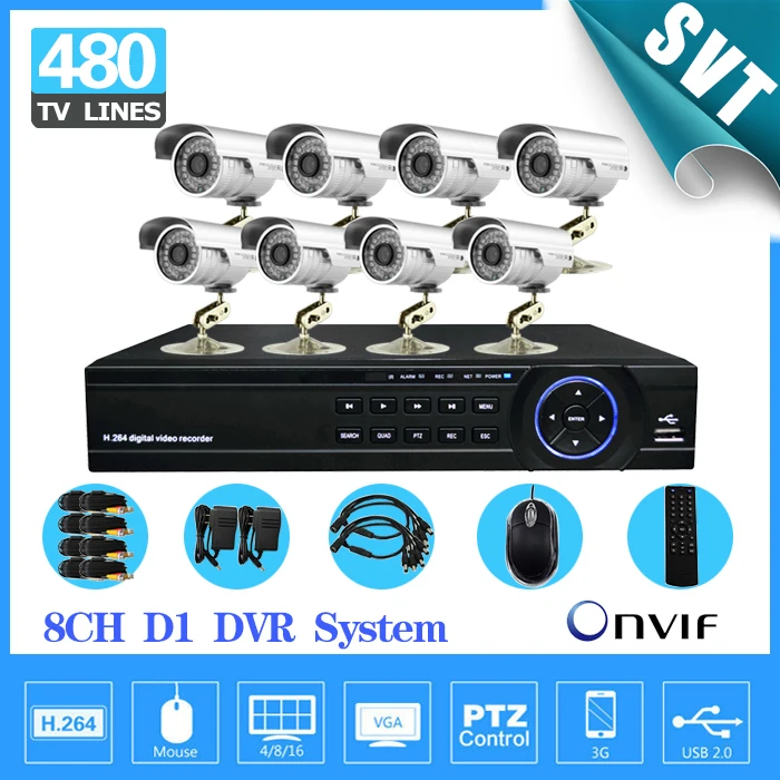Home Surveillance 8ch font b CCTV b font System 8 channel DVR Kit 8pcs 480TVL IR