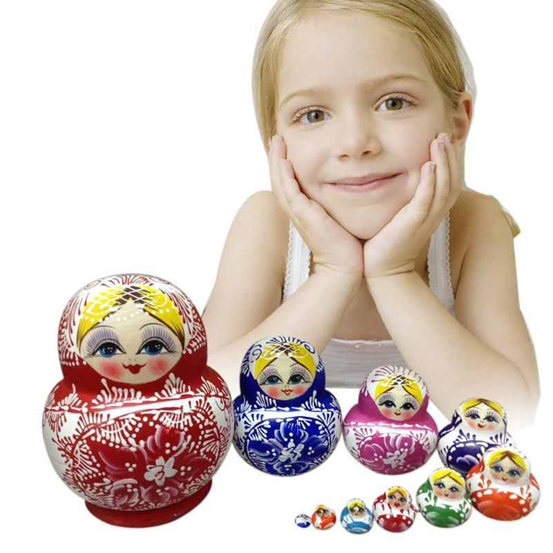 10PCS Wooden Matryoshka Doll Colorful Handmade Lovely Nesting Doll Hand Painted Craft Russian