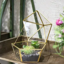 Modern Artistic Brass Clear Jewel-boxed Shape Glass Geometric Terrarium Plant flower pot Succulent Planter seedling Box Moss