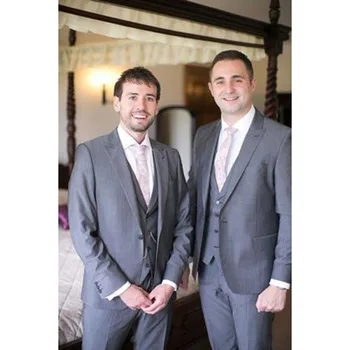 Custom Made Grey Groomsmen Suits Slim Fit Groom men suit Tuxedos Bridegroom Formal Business Men's Suits( jacket+Pants+vest+tie) Custom Made Grey Groomsmen Suits Slim Fit Groom men suit Tuxedos Bridegroom Formal Business Men's Suits( jacket+Pants+vest+tie)