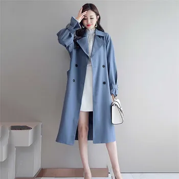 

2020 New fashion Long Windbreaker Female Spring Autumn Korean Loose Tie Belt Waist Thin Trench Coat For Women X349