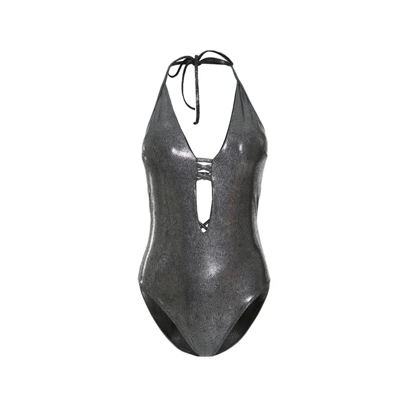 AINDAV New Shining Silver Push Up One Piece Swimsuit Women Bathing 