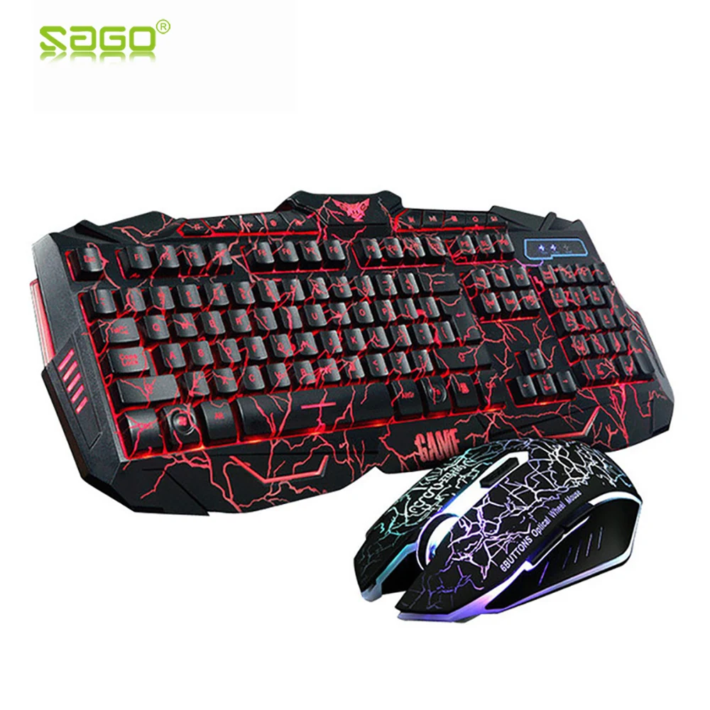 Beste Sago RGB Gaming Toetsenbord Russisch Engels Versie Toetsenbord en Muis Rood Blauw Paars Backlight Toetsenbord voor Tablet desktop