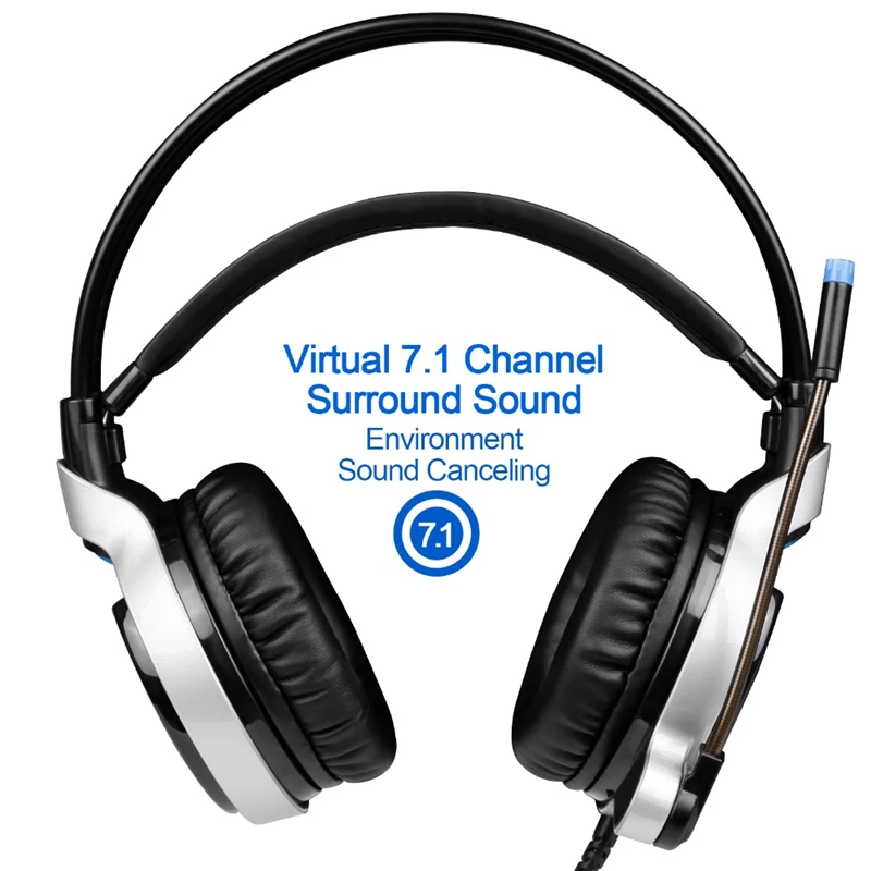  SADES R8 Gaming Headset Virtual USB 7.1 Sound Channel Wired Over-Ear Headphones with Mic LED Light 