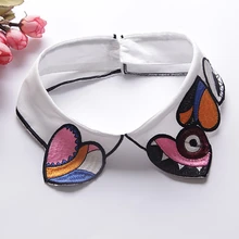 Рубашка Поддельный Воротник галстук винтажная Съемная Вышивка Пэчворк красочный узор лацкане блузка Топ Женская одежда Аксессуары W715