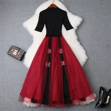 Aliexpress - New Designer 2020 Spring Autumn Fashion Runway Suit Women Half Sleeve Pullover Knitted Top+Diamonds Tulle Skirt Set Outfit
