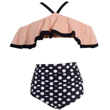 OSTRICH, Женский плотный сексуальный пляжный комплект с высокой талией и оборками, в горошек, сексуальные удобные колготки без стальной поддержки