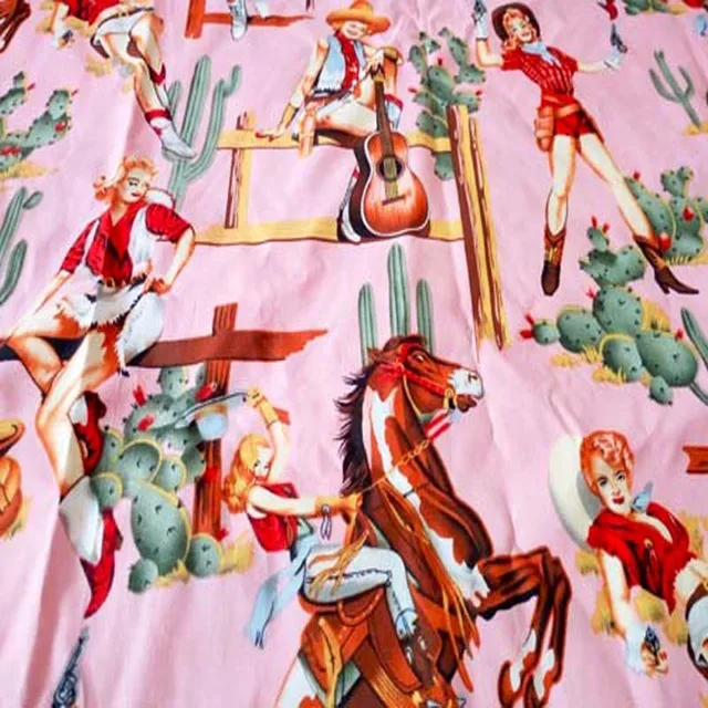 Pretty 4 Colors Western Cowgirl Printed cotton fabric bedding quilting