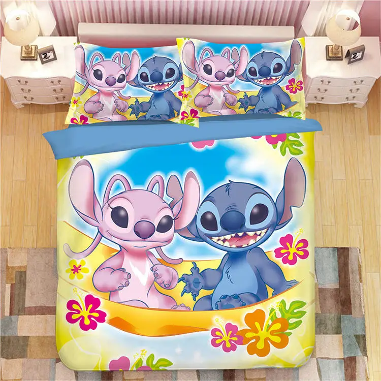Disney Stitch Boys Bedding Sets Twin Queen Cartoon Quilt Cover Pillowcase Blue Bed Linen Duvet Cover Set for Children Bed - Цвет: 7