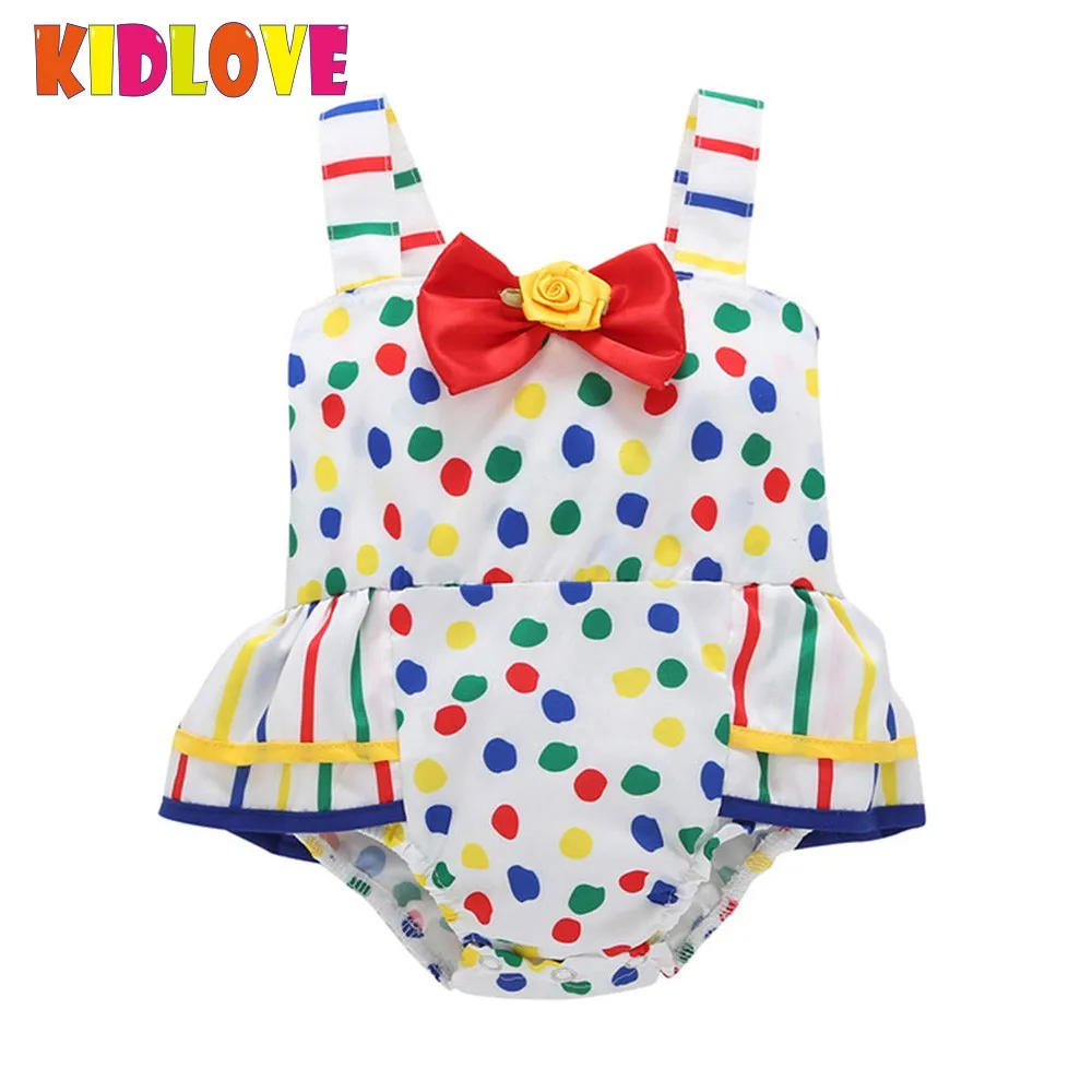 Kidlove для малышей Комплект для девочек красочные горошек хлопок Комбинезоны для малышек с красным бантом без рукавов комбинезон боди zk30