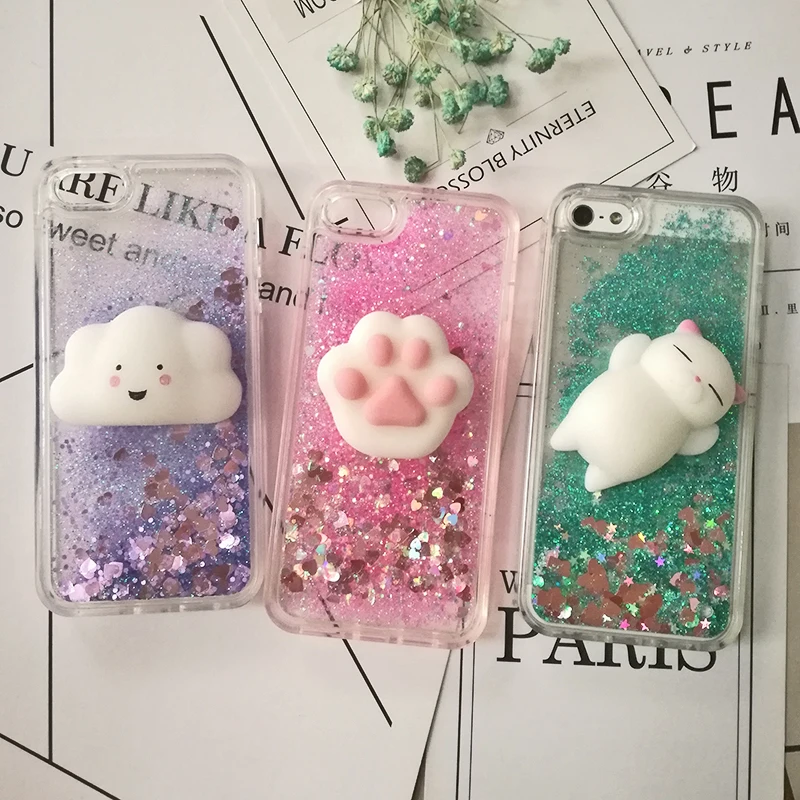 3D Cartoon Squishy Cat Quicksand Case For iPhone 5 s SE Case For iPhone 6 6s 7 8 Plus X Case Glitter Liquid Back Cover Case (26)