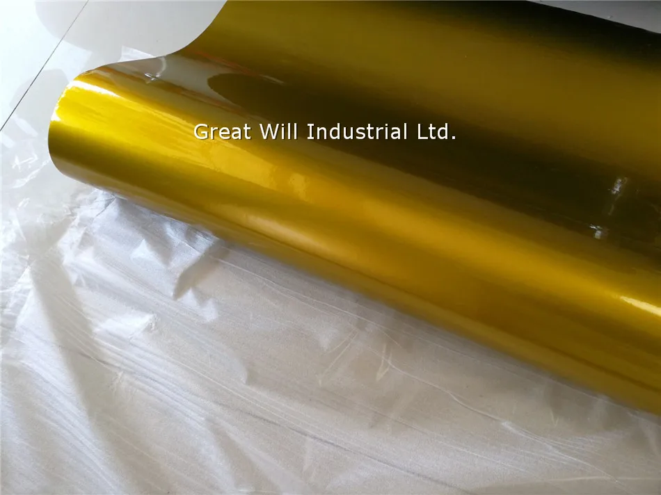 Glossy Metallic Yellow / Gold Vinyl Wrap Air Release Full Car, Gold