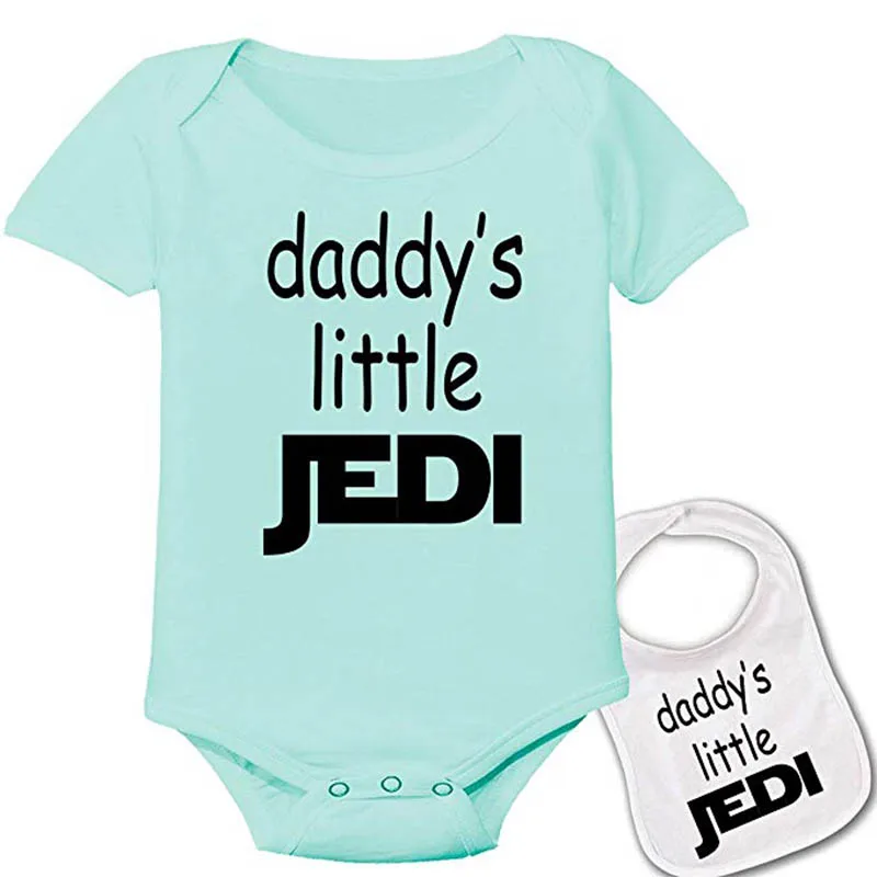 Culbutomind, унисекс, для младенцев, Daddy Little Jedi, на заказ, Звездные войны, детский комбинезон, комплект с нагрудником - Цвет: daddy jedi green