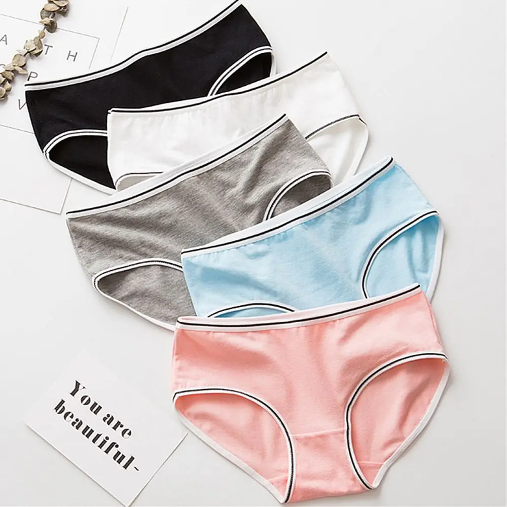 Sexy Cotton Crotch Solid Color Underwear Panties Women's Mid waist Briefs Soft Comfortable Lingerie Underwear Breathable