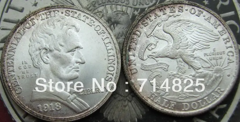 1918 Иллинойс Centennial полдоллара UNC МОНЕТА КОПИЯ