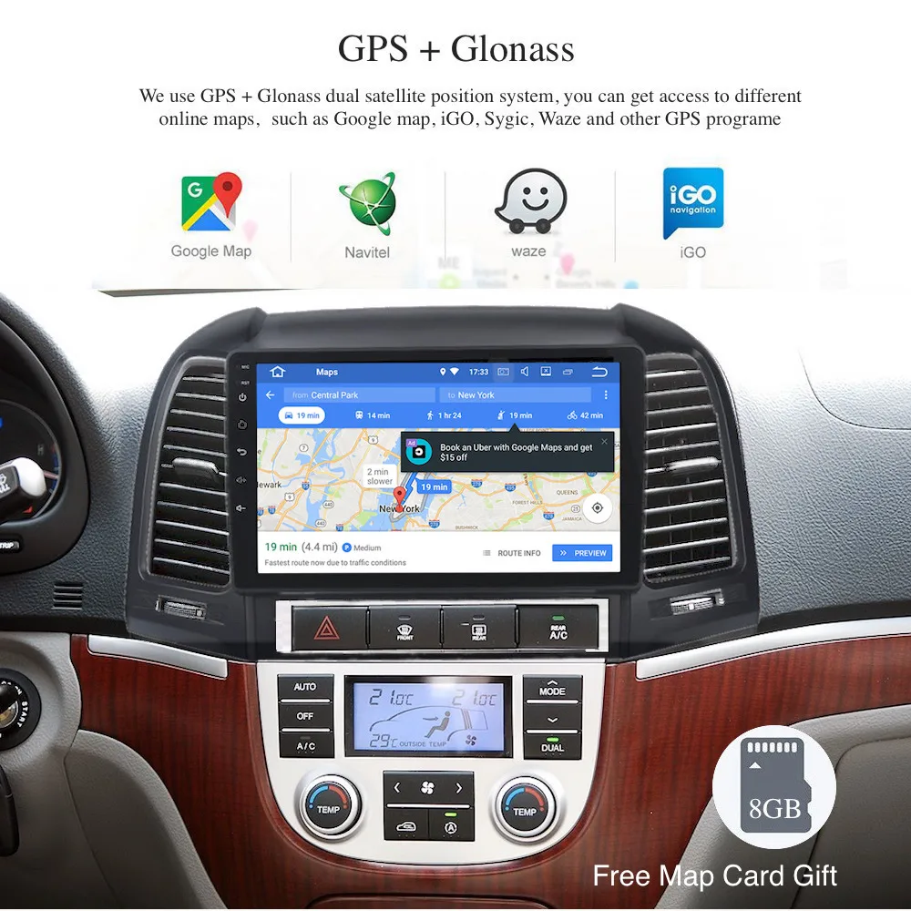 Top Android 9.0 Car Radio 2 Din GPS Navi for Hyundai Santa Fe 2006 2007 2008 2009 2010 2011 PX6 DSP HD IPS 4Gb+64Gb RDS WIFI BT HDMI 1