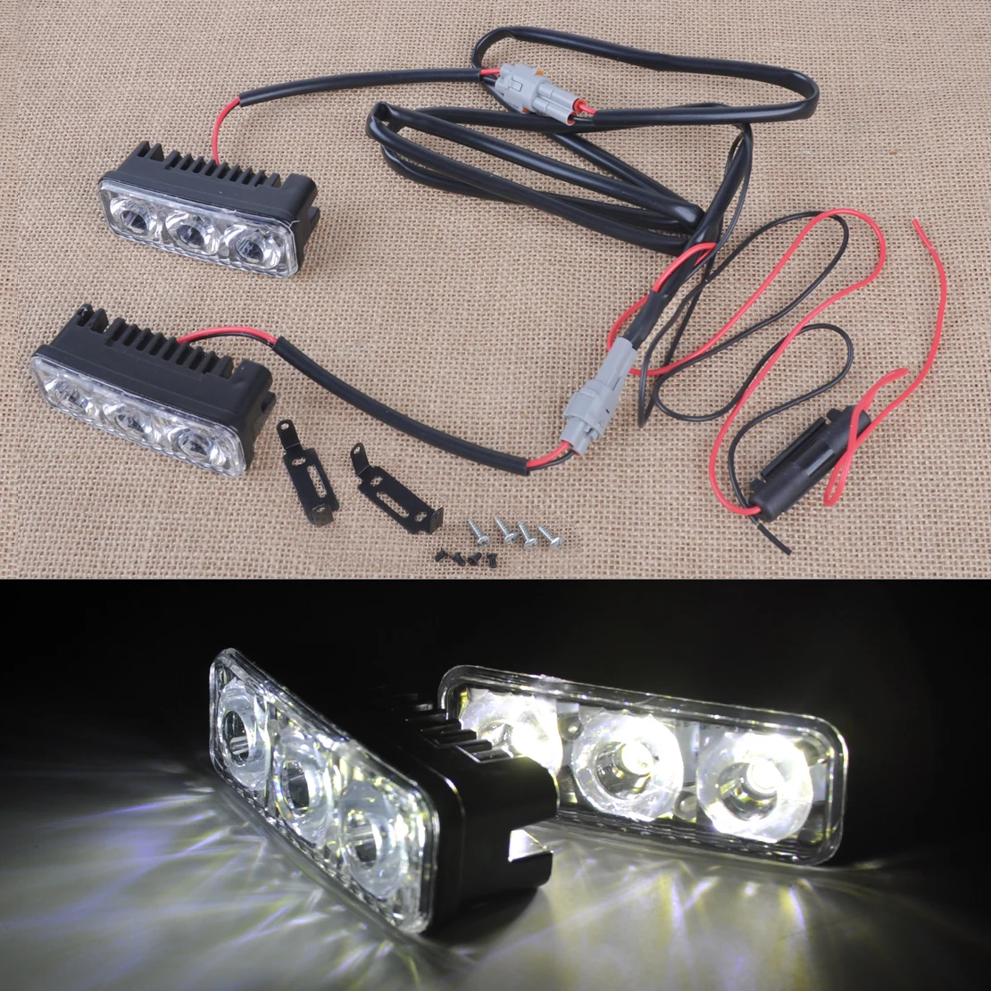 

CITALL Car Auto 2PCS 3 LED 12V High Power Front Bright White DRL Day Running Light Fog Lamp