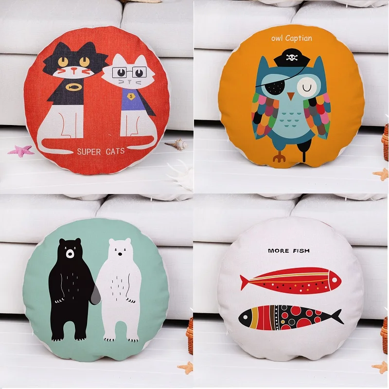 Lion Owl Cushion Cover Cute Bear Cat Rabbit Round Pillow Cases More Fish Beige Pillow Covers Bedroom Sofa Decoration Lion Owl Cushion Cover Cute Bear Cat Rabbit Round Pillow Cases More Fish Beige Pillow Covers Bedroom Sofa Decoration