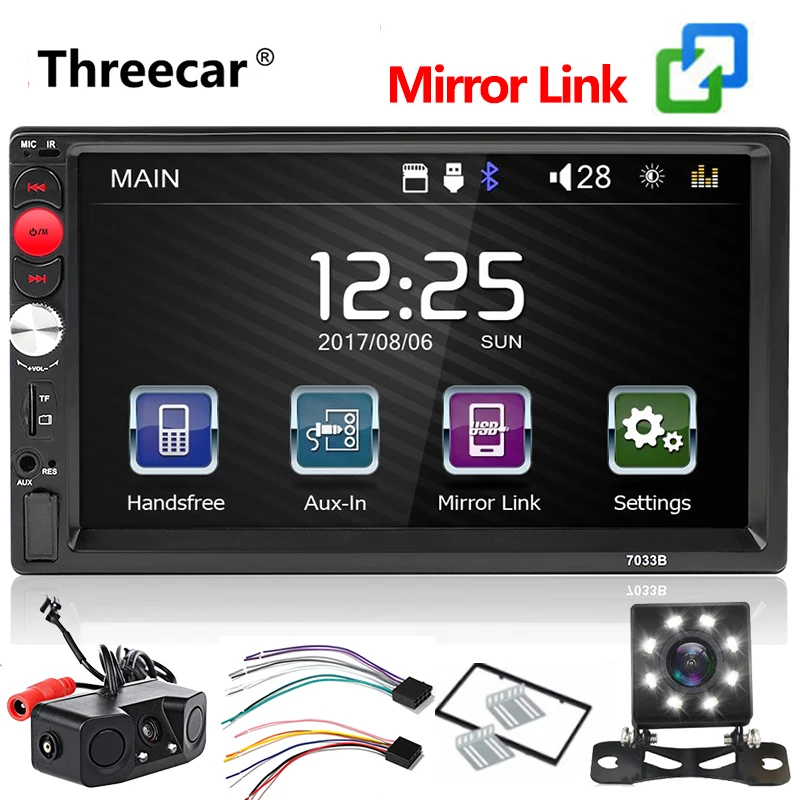 

Autoradio 7" Touch Mirror Link Screen 2Din Car Radio Bluetooth Hands Free FM/TF/USB Rear View Camera Mirror For Android Phone