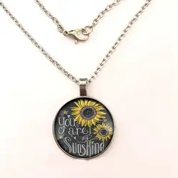 GDRGYB стильное винтажное ожерелье из подсолнечника для женщин вы мой Солнечный стеклянный бронзовая цепь кулон ожерелье