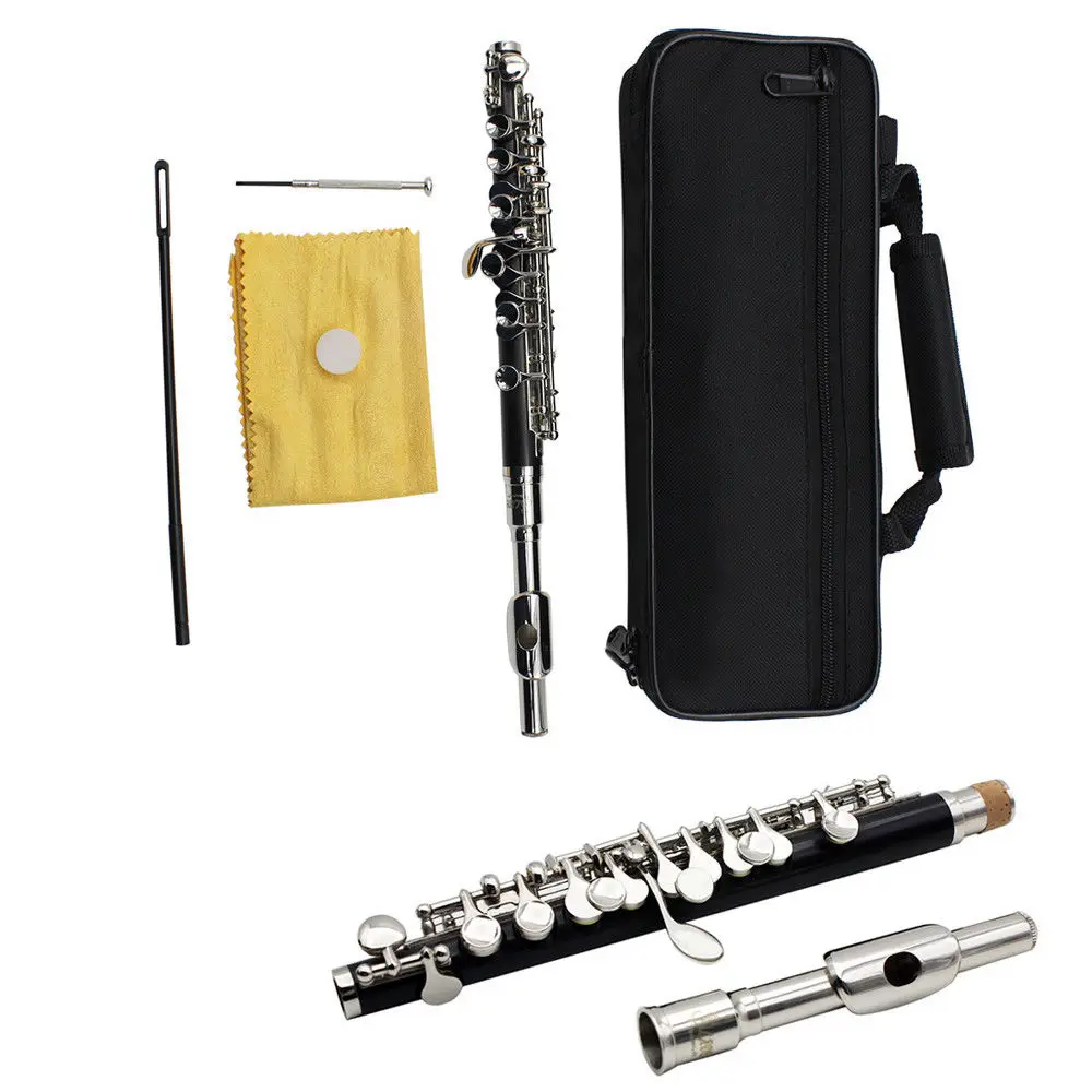 

Professional Silver Black C Key Piccolo Musical Instrument With Case Care Kit