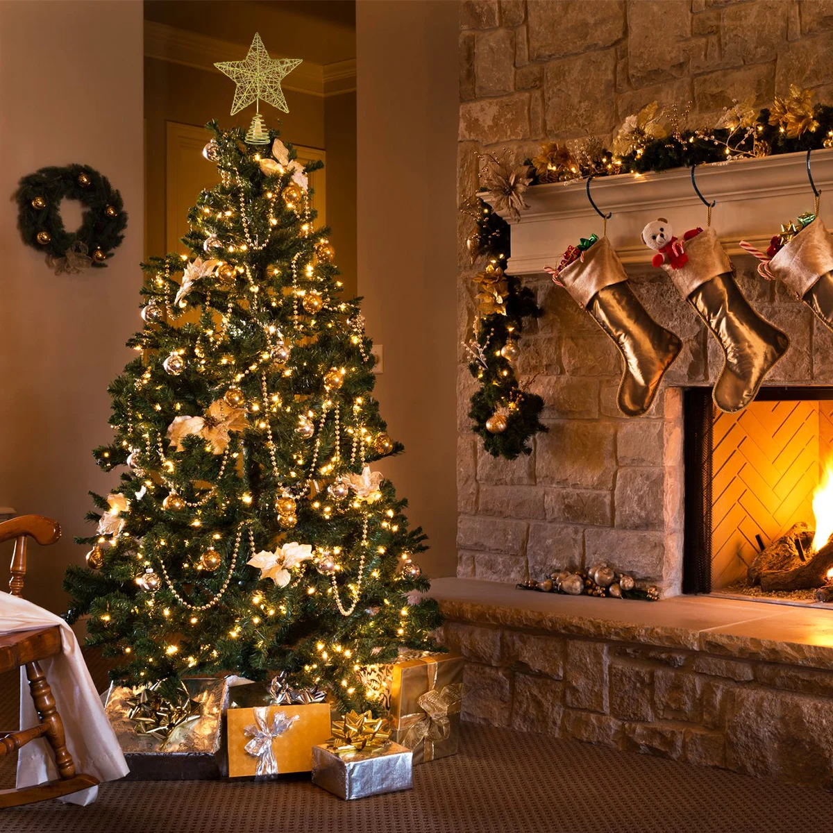 

1PC Christmas Tree Decoration Metal Glitter Golden Fashionable Large Star Treetop for Decoration Holiday Party Christmas