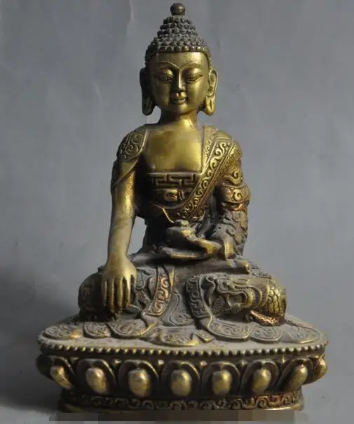 

S7237 5" Tibet Buddhism Bronze fane dragon sakyamuni Sakyamuni Tathagata Buddha statue D0317