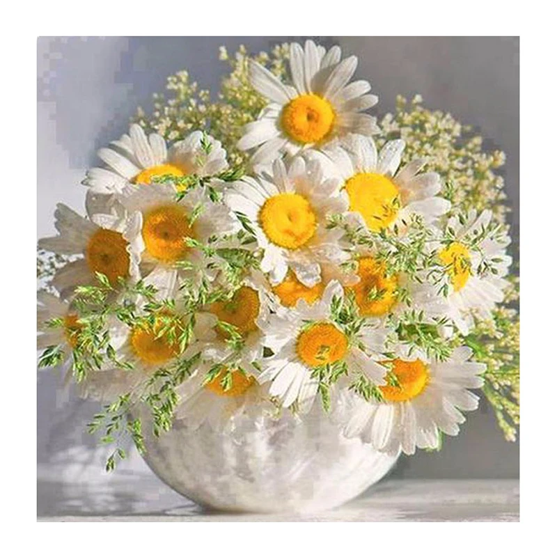 NEW 3D DIY Diamond Painting Cross Stitch Daisy Floral Vase Crystal Needlework Diamond Embroidery Full Diamond Decorative