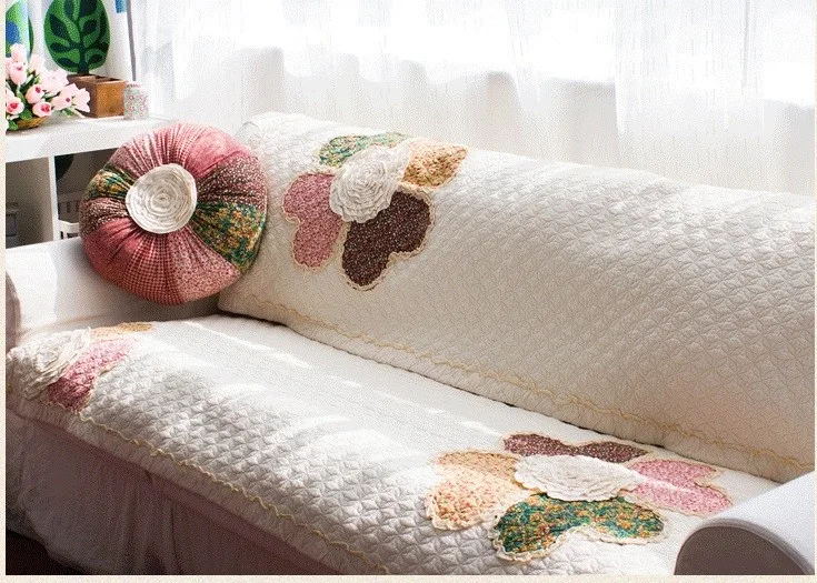 sofa cover Rustic sofa cushion fabric cotton sofa towel wood sofa cushion thickening couch cover flower3
