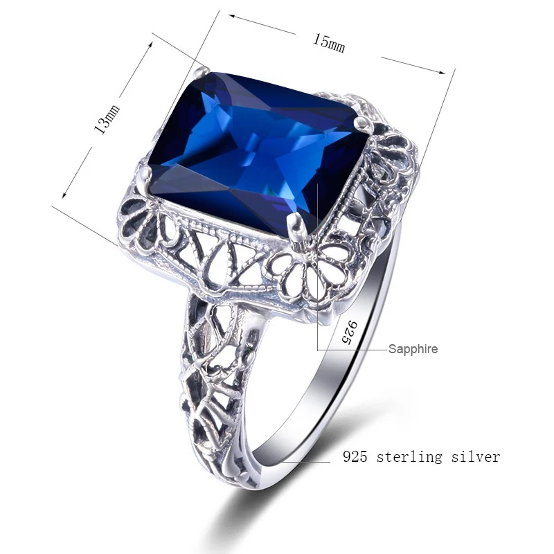 Sterling Silver Blue Sapphire /& Zircon Antique Style Large Cocktail Ring size R