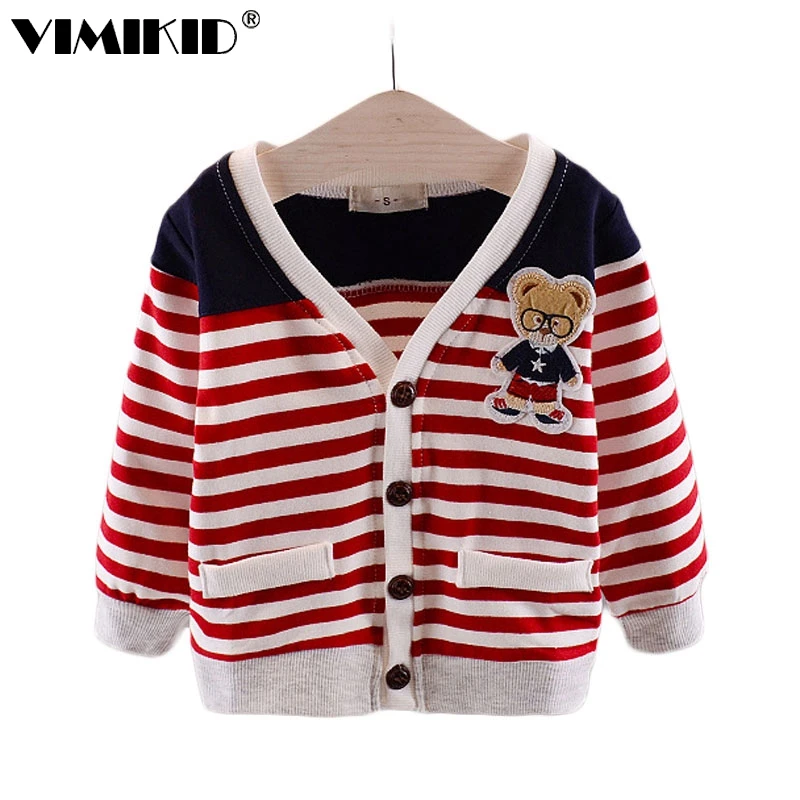 

VIMIKID Fall 2018 new children's wear children baby cartoon bear long-sleeved jacket made of pure cotton stripe private coat a1