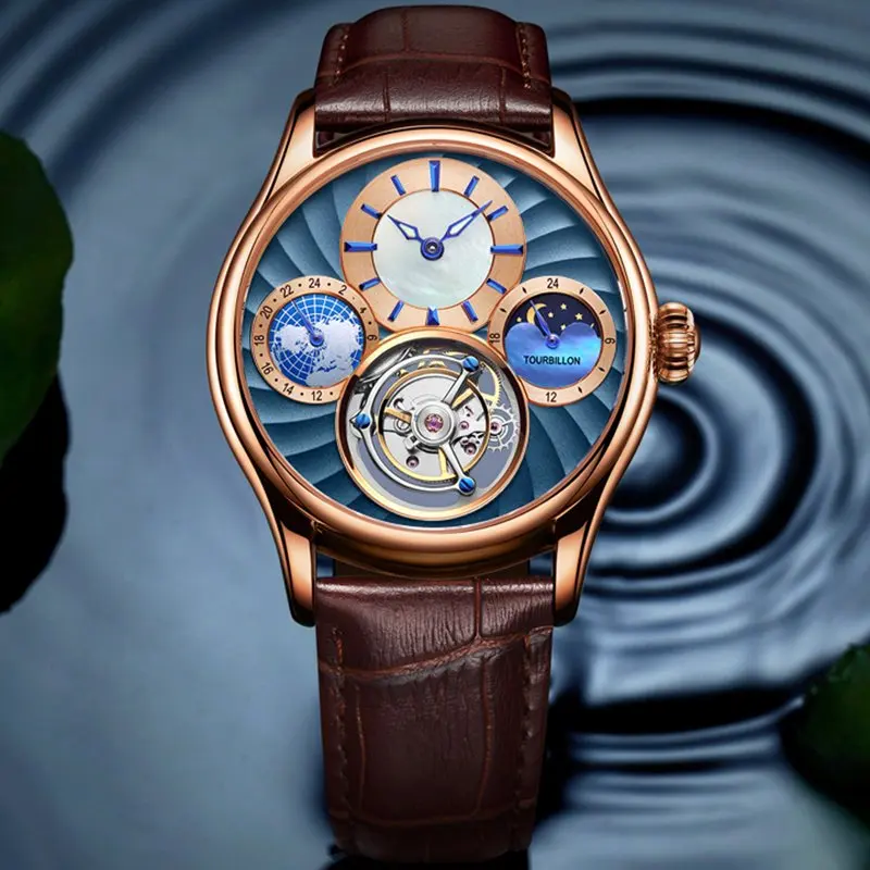 Настоящее Tourbillon Механический ручной взвод мужчины часы лучший бренд класса люкс частный настраиваемый скелет часы мужчины сапфир Relogio Masculino - Цвет: C