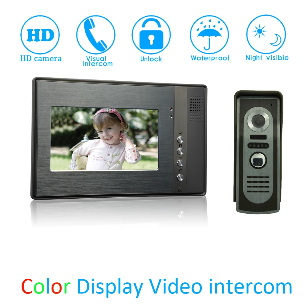 Discount  (1 Set) Smart Home Door Access Control Intercom System HD Camera 7" Video Door Phone Waterproof Doo