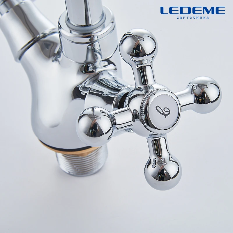 LEDEME Кухнный смеситель с гибком изливом латунь пластик Цвет: хром L4319 3|kitchen faucet