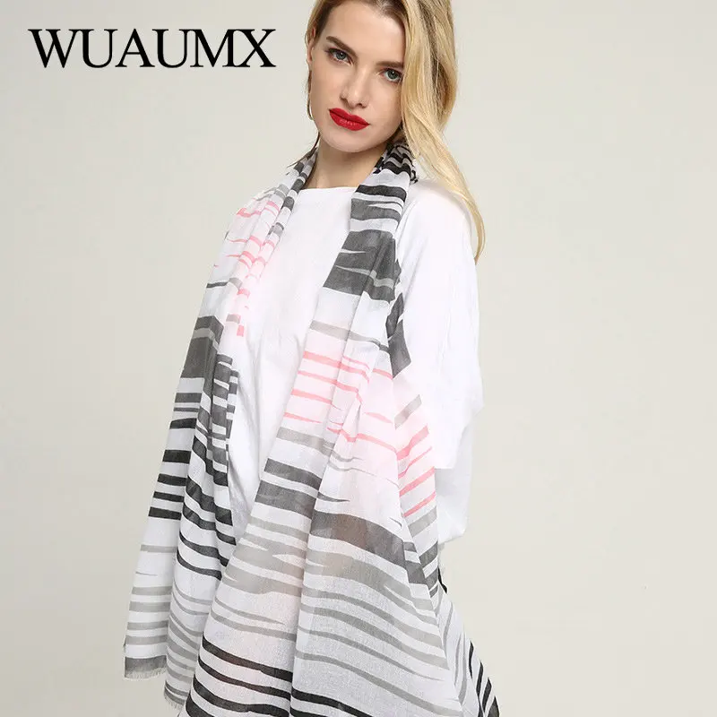 

Wuaumx Spring Autumn Scarf Women Simple Striped Pattern Wraps Ladies Scarfs Long Scarves Shawl Soft foulard femme Hijab echarpe