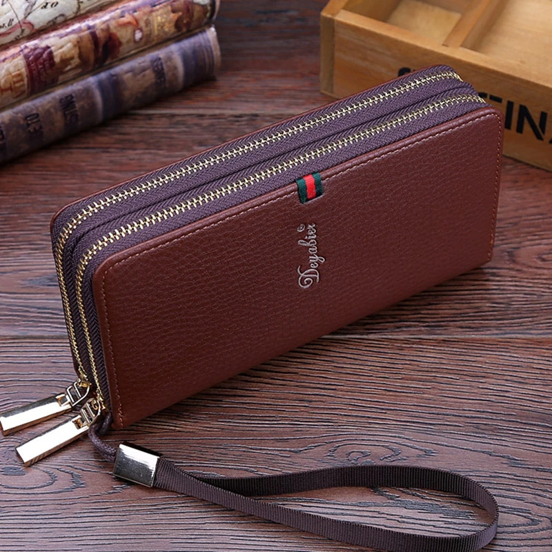 

2017 Brand Double Zipper Men Wallets with Phone Bag Vintage PU Leather Clutch Wallet Male Purses Large Capacity Men's Wallets HW