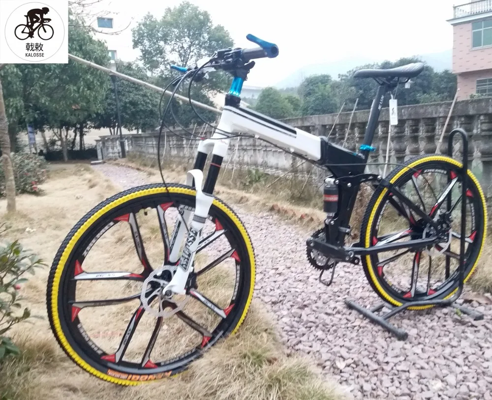

Kalosse Integrated wheels Foldable full suspension mountain bike men bike bicycle Folding 26er 24/27/30 speed