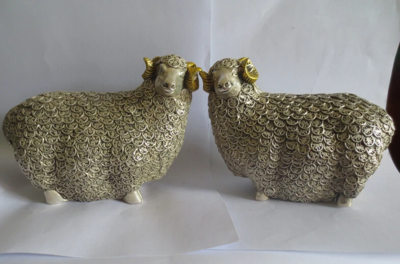 

Metal Crafts A Pair Of Decorated Old Handwork Tibet Silver Carved Lucky Money Goat Statue old