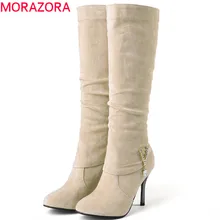 MORAZORA/Новинка года; черные сапоги до колена; женские сапоги с острым носком; сезон осень-зима; женские туфли на шпильках