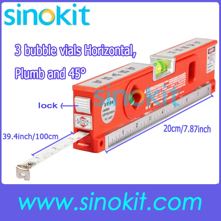

Free Shipping Laser Level Marker Measuring Tape 3 bubble vials Horizontal with LED lights LV04