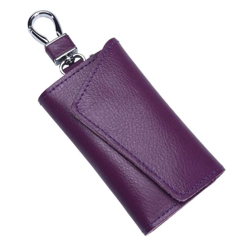 Натуральная коровья кожа мужские женские кошельки для ключей модная качественная Пряжка многофункциональная сумка для ключей ключница держатели для ключей Органайзер чехол - Цвет: Фиолетовый