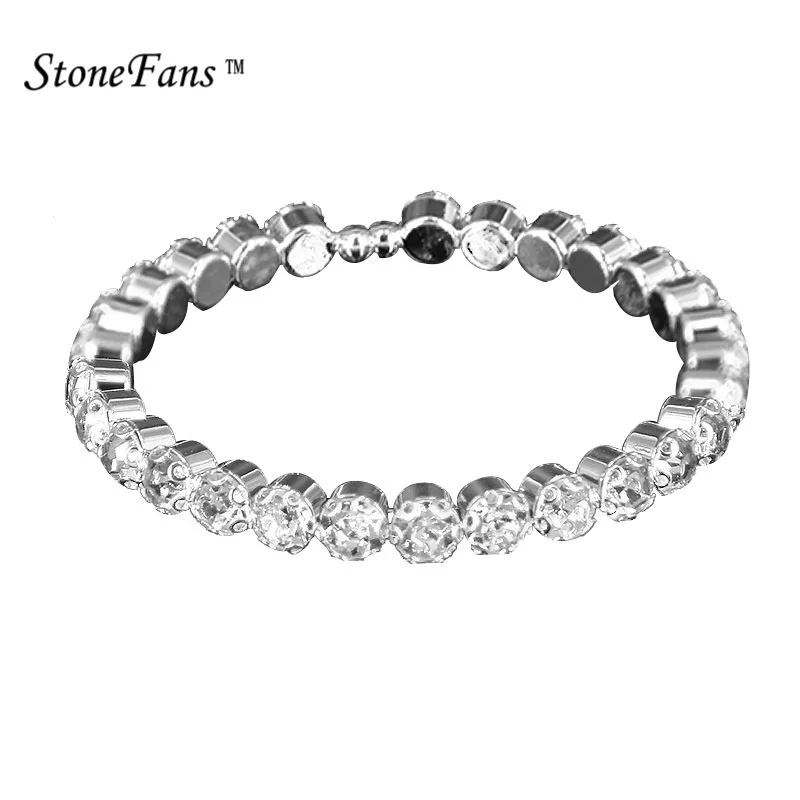 

StoneFans Round Bangle Bracelet Silver/Gold Color Iced Out 1 Row Rhinestones Bracelet Rhinestone Bracelet For Women Jewelry