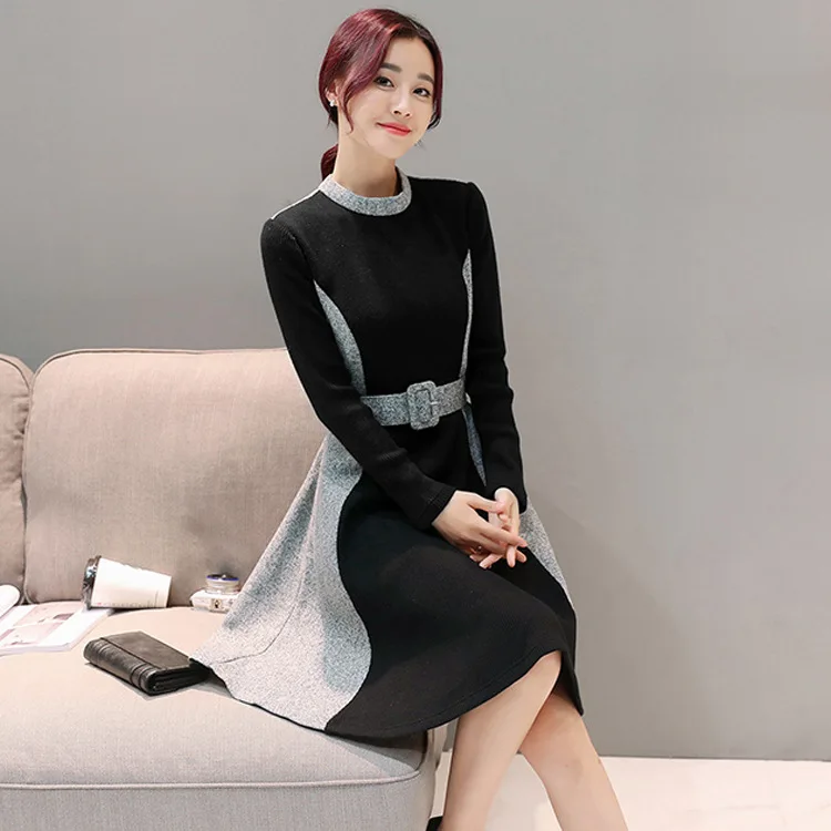 

Womens Clothing 2018 Spring Autumn Winter Dress Vestidos Patchwork Women Wool Dress Vintage Party Dresses Office jurken