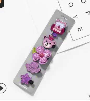 HM022 Korean Version Sweet Children's Hairpin Sequins Animal Unicorn Cat Bow Owl Cute Cartoon Princess Hair Clip Jewelry - Окраска металла: 6