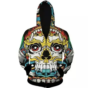 

New Autumn Winter Skulls 3D Sweatshirts Men Hoodies Streetwear Zipper Hip Hop Style Tracksuit Mens Outerwear Cool Clothing