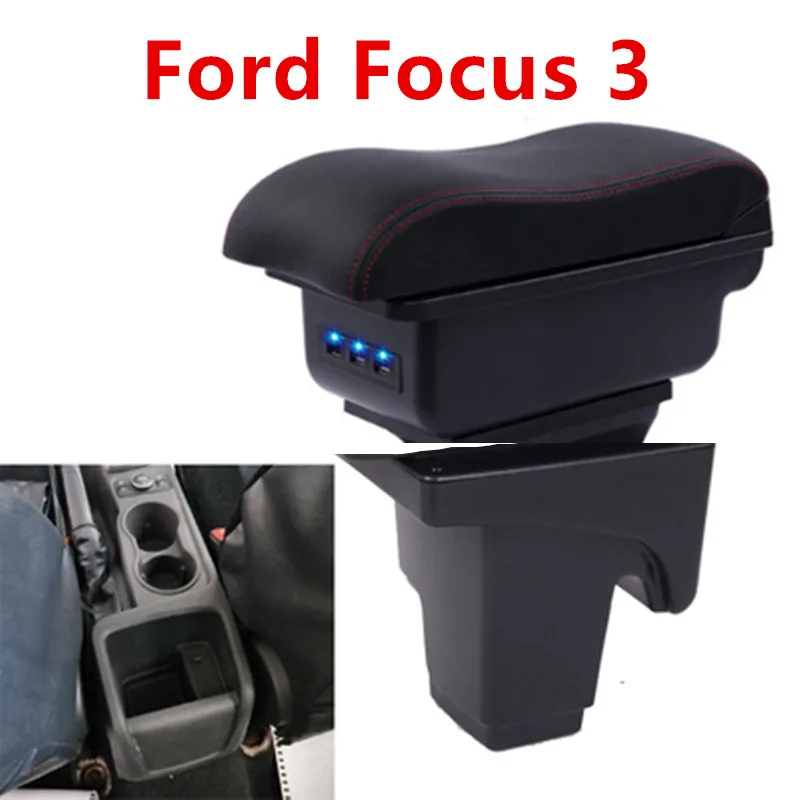 For Ford Focus 3 Armrest box 2013 FORD FOCUS3 Car accessories Interior storage box Original armrest chargeable usb