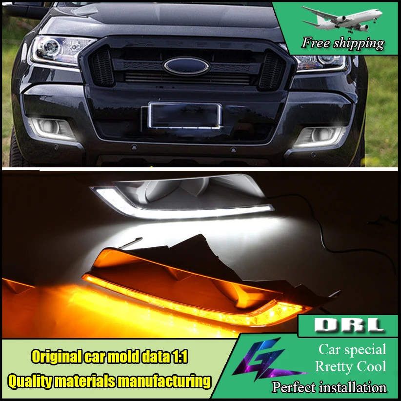 

Car styling led drl daytime running light For ford ranger 2015 2016 with dimmer control yellow turn signal Daylight Lamp